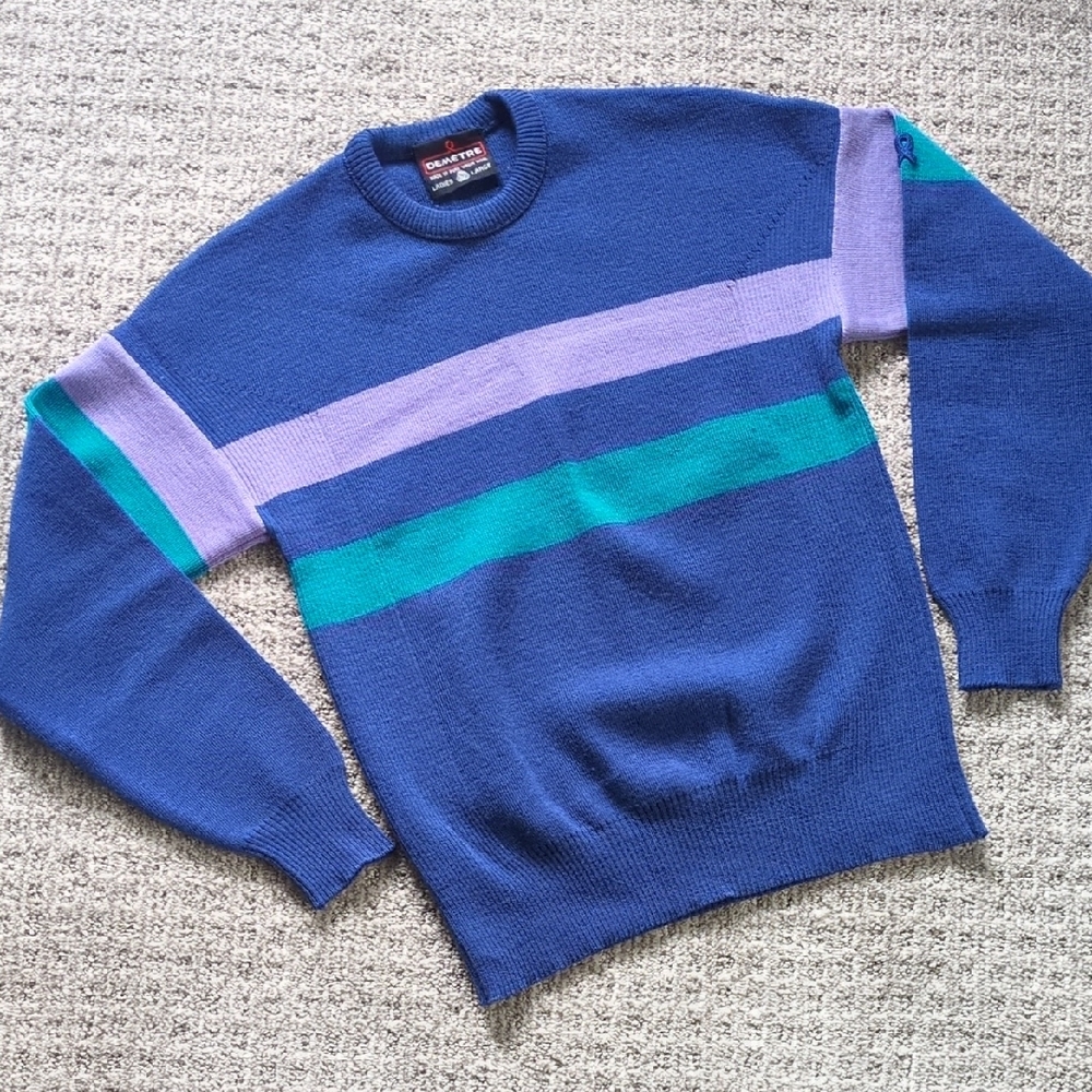 PRISTINE Demetre VTG 1980s 100% Virgin Wool Striped Ski Sweater, Size L